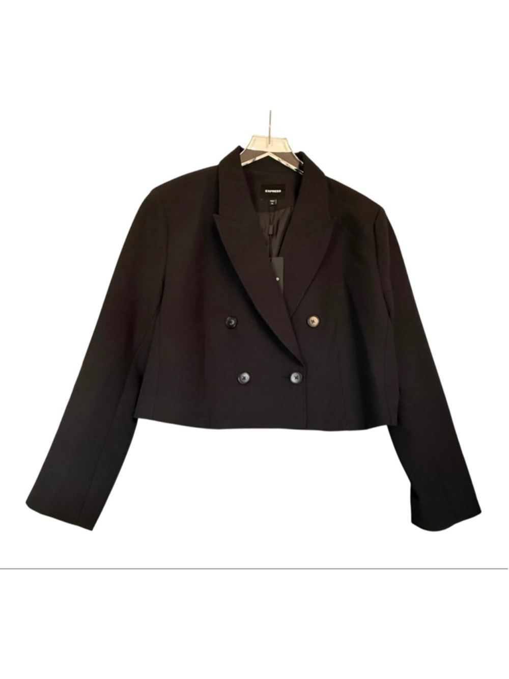 EXPRESS Black Cropped Double-Breasted Blazer XL NWT - Picture 2 of 9